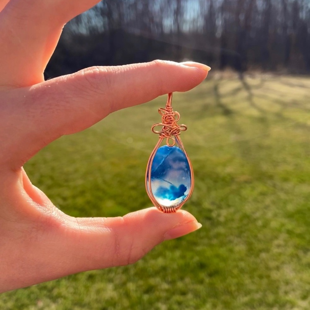 Handmade Blue Dyed Agate Pendant - Picture 1 of 5